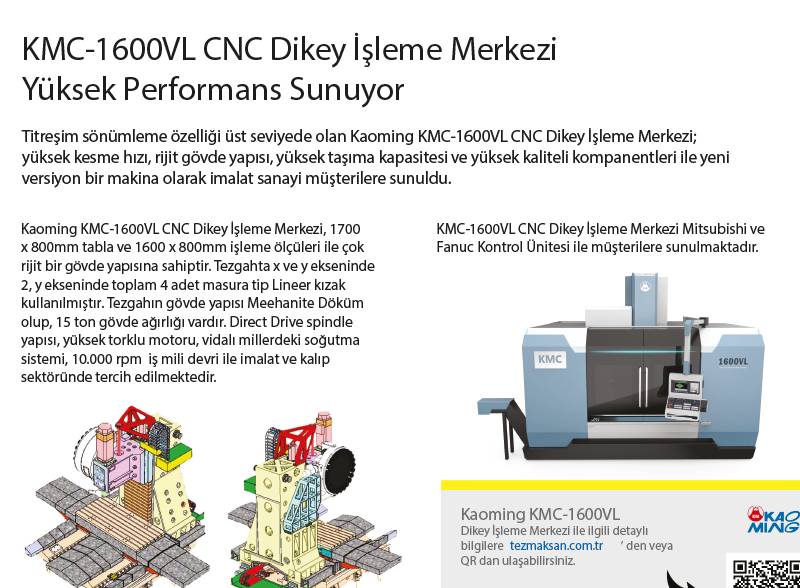 KMC-1600VL CNC Dikey İşleme Merkezi Yüksek Performans Sunuyor