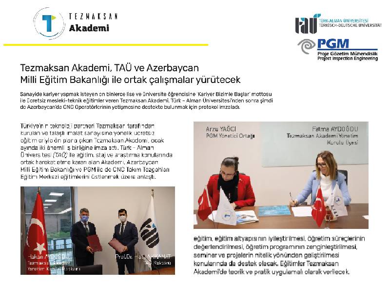 Tezmaksan Akademi,TAÜ ve Azerbaycan Milli Eğitim Bakanlığı ile ortak çalışmalar yürütecek